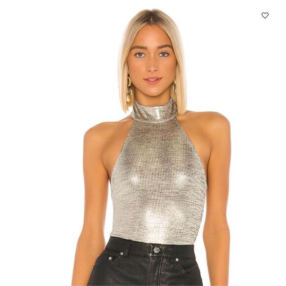 House of Harlow 1960 Tops - House of Harlow Shae Bodysuit in Metallic Blue Size S